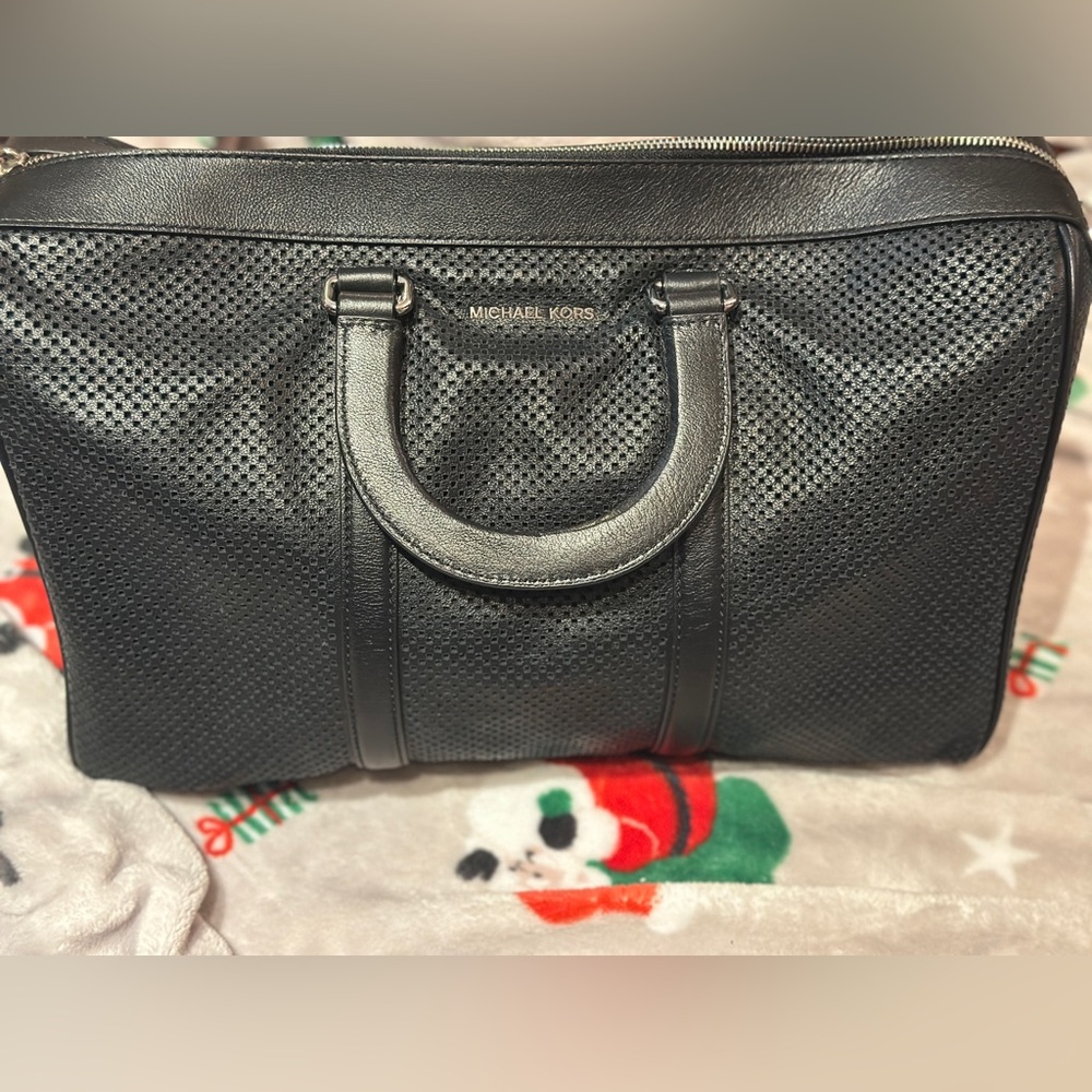 Michael Kors Libby Large Perforated Leather Travel Tote Bag (Black)